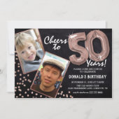 Chalkboard RoseGold Balloons 2 Photo 50誕生日 招待状 (正面)
