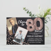 Chalkboard RoseGold Balloons 2 Photo 80誕生日 招待状 (スタンド正面)