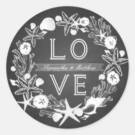 Chalkboard Seashells LOVEステッカー ラウンドシール