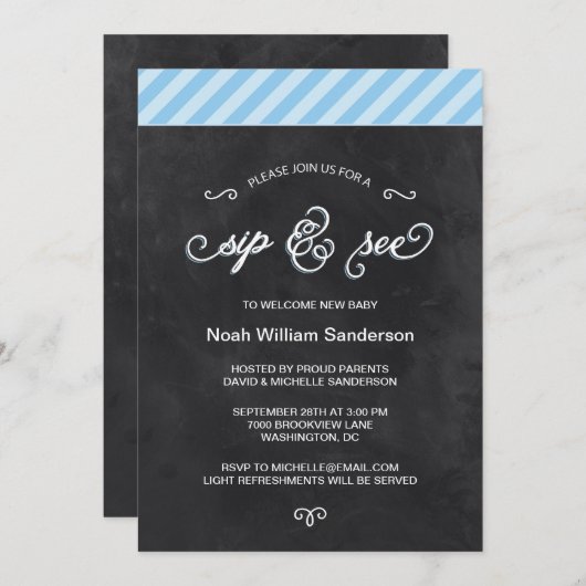 Chalkboard Sipとを参照 招待状 (正面/裏面)