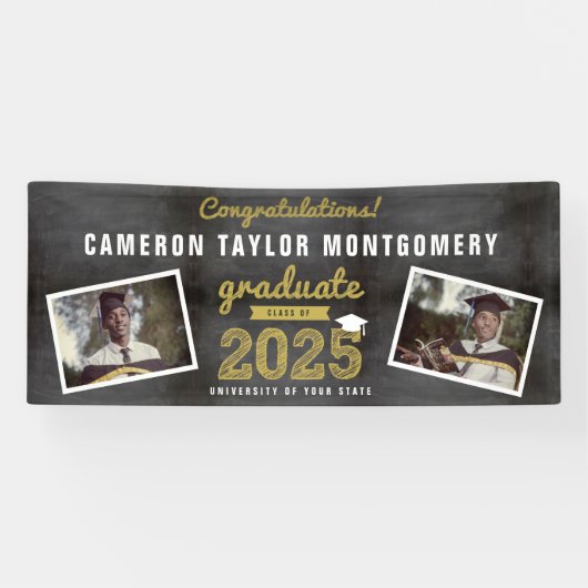 Chalkboard Sketch 2025 2枚の写真卒業パーティー 横断幕 (横)