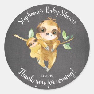 Chalkboard Sloth Baby Shower Favyステッカー ラウンドシール