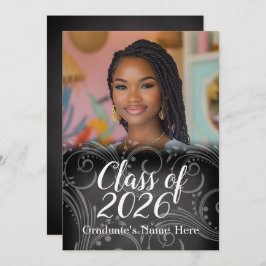 Chalkboard Swirl Class of 2021写真卒業 招待状