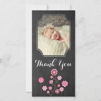 Chalkboard Thank You Baby Girlフォトカードテンプレート サンキューカード