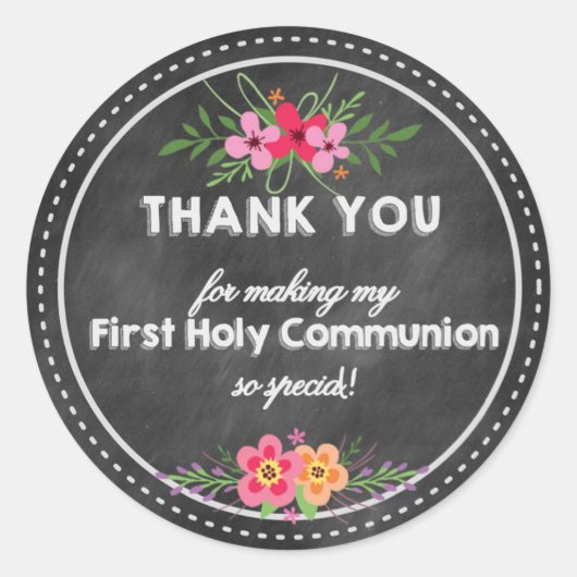 Chalkboard Thank you tag- First Holy communion ラウンドシール (正面)