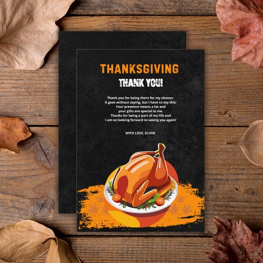 Chalkboard Thanksgiving Roasted Turkey Baby Shower サンキューカード