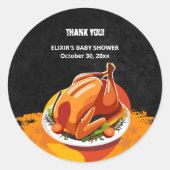 Chalkboard Thanksgiving Roasted Turkey Baby Shower ラウンドシール (正面)