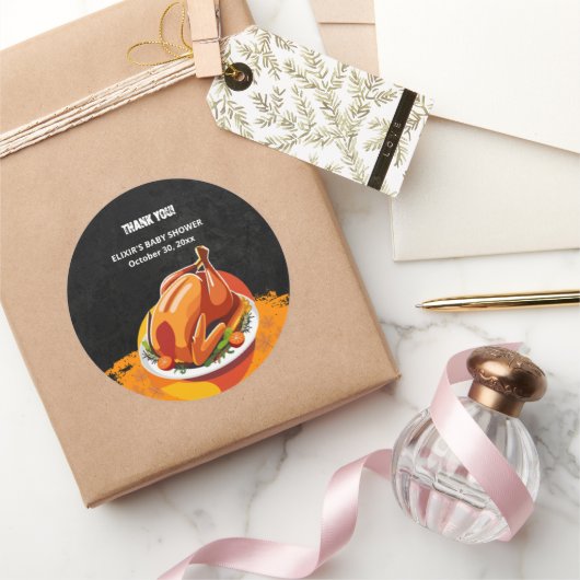 Chalkboard Thanksgiving Roasted Turkey Baby Shower ラウンドシール (ギフト)