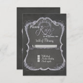 Chalkboard Typographic Leaf Swirl素朴結婚's 出欠カード (正面/裏面)