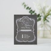 Chalkboard Typographic Leaf Swirl素朴結婚's 出欠カード (スタンド正面)