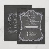 Chalkboard Typographic Leaf Swirl素朴結婚's 出欠カード (正面/裏面)