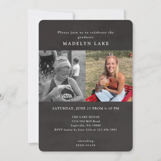 Chalkboard Vertical Three Photo 2023卒業 招待状 (裏面)