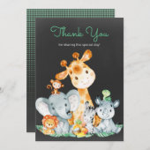 Chalkboard Watercolかわいいジャングル動物ありがとう サンキューカード (正面/裏面)