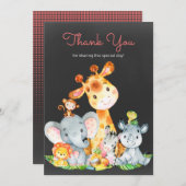 Chalkboard Watercolかわいいジャングル動物ありがとう サンキューカード (正面/裏面)