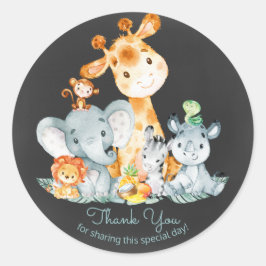 Chalkboard Watercolかわいいジャングル動物ありがとう ラウンドシール