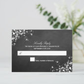 Chalkboard Wedding RSVPカードの白い渦巻き 出欠カード (スタンド正面)