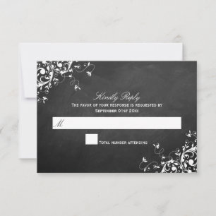 Chalkboard Wedding RSVPカードの白い渦巻き 出欠カード