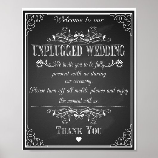 Chalkboard Welcome to our Unplugged's 結婚プリント ポスター (正面)