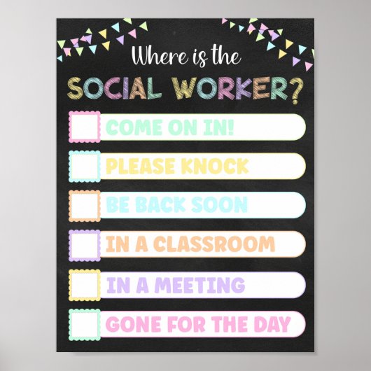 Chalkboard Where is the Social Worker Door Sign ポスター (正面)