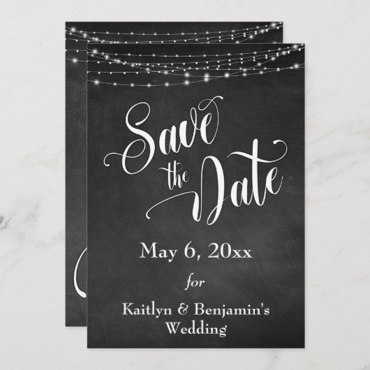 Chalkboard, White Lights & Script, Save the Date セーブザデート (正面/裏面)
