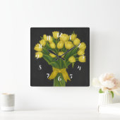 Chalkboard Yellow Tulips スクエア壁時計 (ホーム)