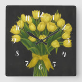 Chalkboard Yellow Tulips スクエア壁時計 (正面)