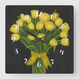 Chalkboard Yellow Tulips スクエア壁時計