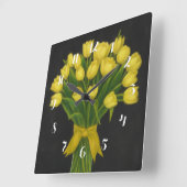 Chalkboard Yellow Tulips スクエア壁時計 (傾斜)