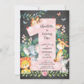 ChalkboardJungleの大きい1匹の女の子の誕生日の招待状 招待状 (正面)