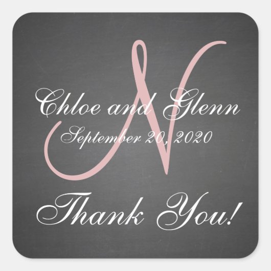 Chalkboard's 結婚パーソナライズされた Thank You Sticker スクエアシール (正面)