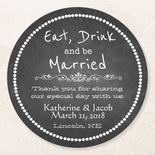 Chalkboard's 結婚 Thank You Favy紙コースター2 ラウンドペーパーコースター (正面)