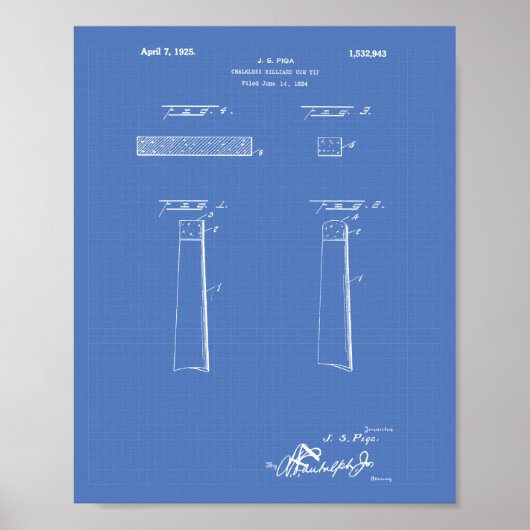 ChalklessビリヤードCueヒント1925 – 青写真 ポスター (正面)