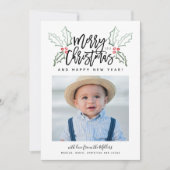 Chalky Brush Scriptクリスマスホリー写真 シーズンカード (正面)