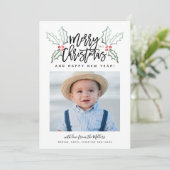 Chalky Brush Scriptクリスマスホリー写真 シーズンカード (スタンド正面)