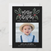Chalky Brush Scriptクリスマスホリー写真 シーズンカード (正面)