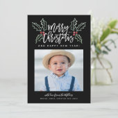 Chalky Brush Scriptクリスマスホリー写真 シーズンカード (スタンド正面)