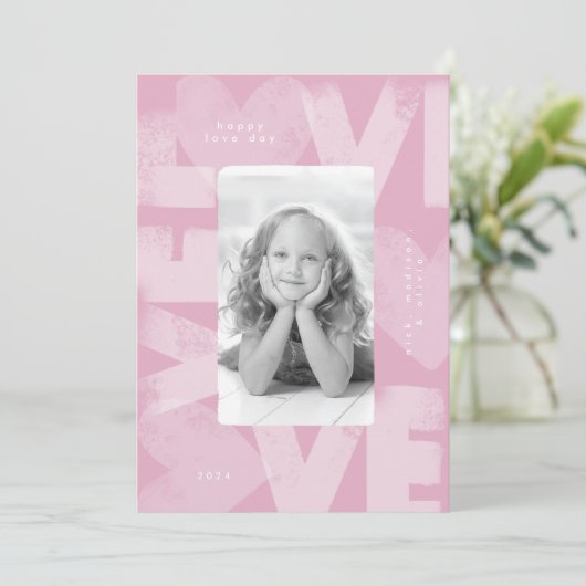 Chalky Graffitiおもしろいピンクバレンタインフォトカード シーズンカード (スタンド正面)