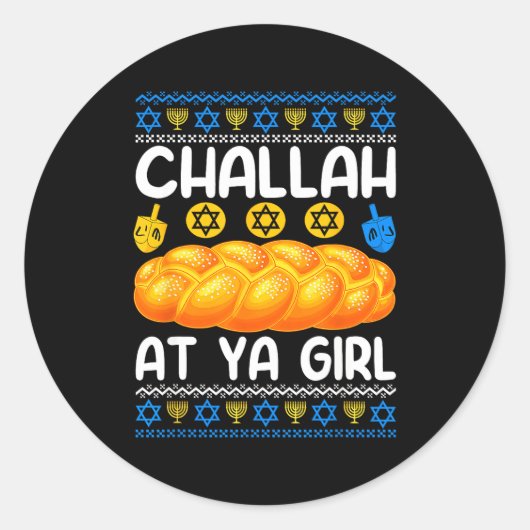 Challah At Ya Girl Jewish Hanukkah Fun  ラウンドシール (正面)