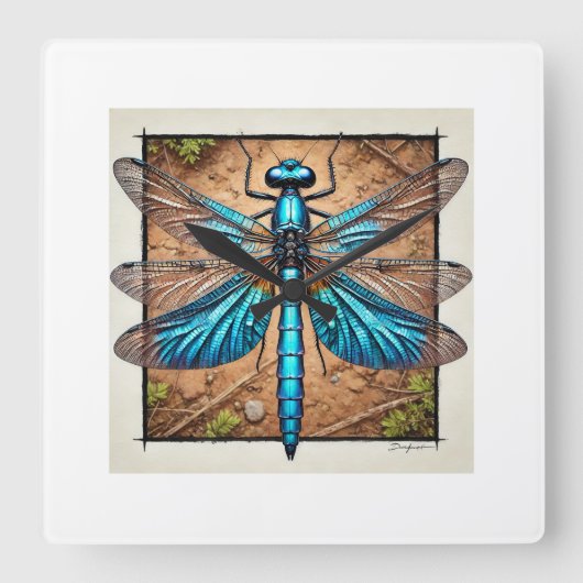 Chalybeothemis Dragonfly 210824IREF213 - Watercolo スクエア壁時計 (正面)