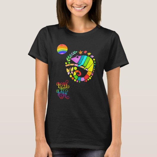 Chamaleon Watercolor Pride  Vibrant Rainbow Design Tシャツ (正面)