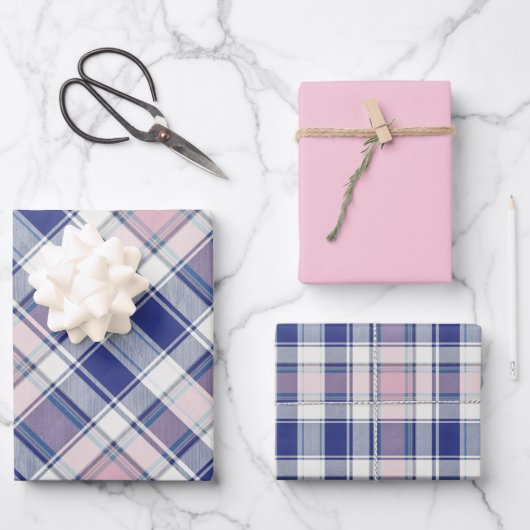 Chambray, Light Pink, Light Grey-Blue... Plaid ラッピングペーパーシート (正面)