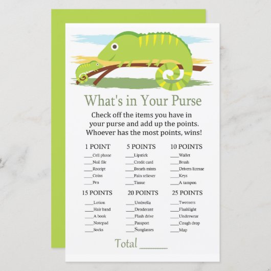 Chameleonあなたの財布ゲームのベビーシャワーの中に何がある (正面/裏面)