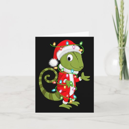 Chameleon Christmas Lights Santa Costume Cute Anim カード (正面)