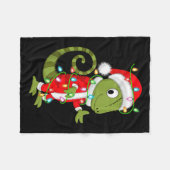 Chameleon Christmas Lights Santa Costume Cute Anim フリースブランケット (正面(横))
