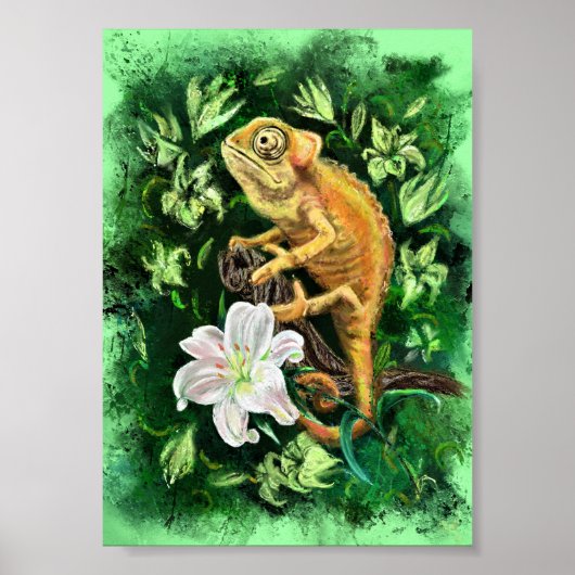Chameleon In Leaves Green Poster - Painting ポスター (正面)