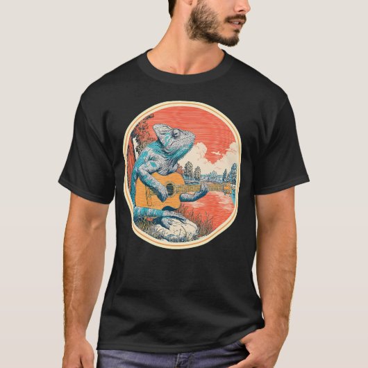 Chameleon Play Guitar Rock Star 60S 70S Rock Tシャツ (正面)