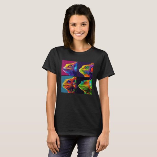 Chameleon Pop Illustration Colorful Animal Women   Tシャツ (正面フル)
