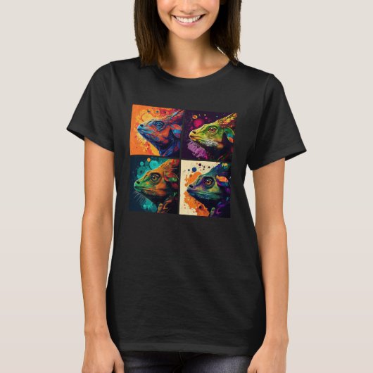 Chameleon Pop Illustration Colorful Animal Women   Tシャツ (正面)