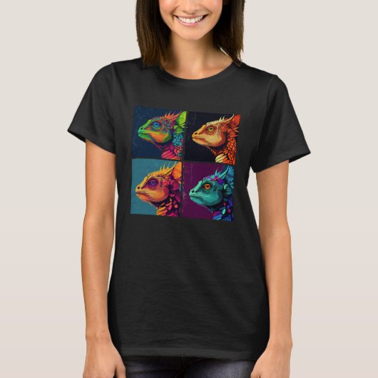 Chameleon Pop Illustration Colorful Animal Women   Tシャツ (正面)