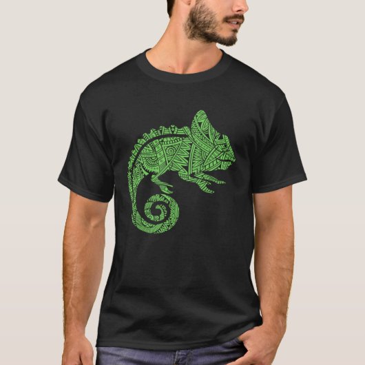 Chameleon Reptile Animal Aztec Maya Maori Tribal P Tシャツ (正面)